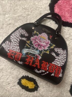 ED HARDY Black Satchel with Tigers